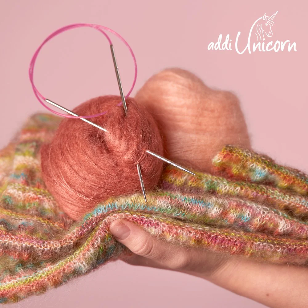 Unicorn Addi Circular Knitting Needles – Brass Tips with Pink Cable - Image 3